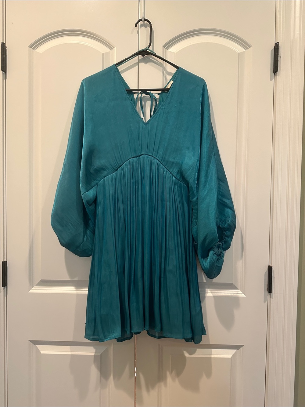 JODIFL Teal Pleated V-Neck Dress